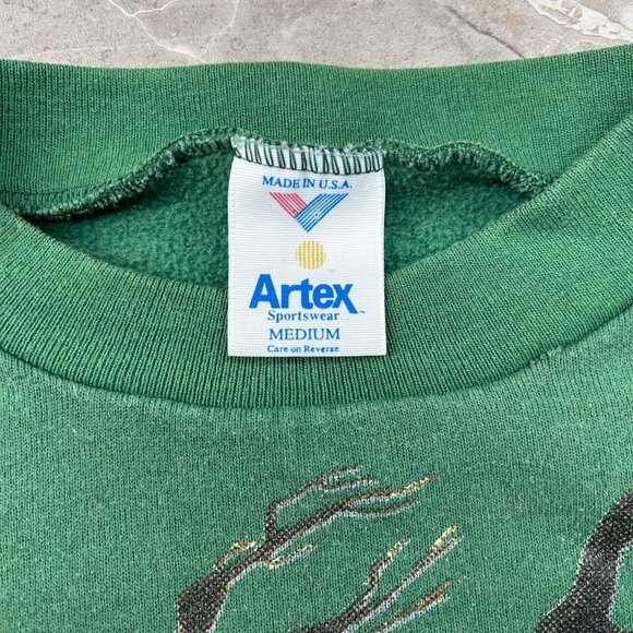 90s Vintage Cougar Sweatshirt Mens Medium Animal Nature Big Cats Wildlife Green - Picture 6 of 9